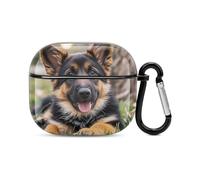 Coque de protection intégrale pour écouteurs Bluetooth - Motif chiot berger allemand - Coque rigide - Prise en charge du chargement sans fil avec porte-clés - Cadeau personnalisé pour AirPods 3