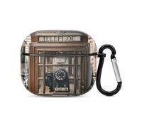 Coque de protection intégrale pour écouteurs Bluetooth Motif téléphone Londres rétro Angleterre Royaume-Uni Coque de protection rigide antichoc avec chargeur sans fil Porte-clés Cadeau personnalisé