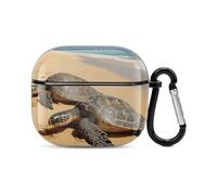 Coque de protection intégrale pour écouteurs Bluetooth Motif tortues sur la plage Coque rigide résistante aux chocs avec chargement sans fil avec porte-clés Cadeau personnalisé pour AirPods 3