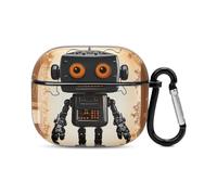 Coque de protection intégrale pour écouteurs Bluetooth Robot Noir Coque rigide antichoc avec chargeur sans fil avec porte-clés Cadeau personnalisé pour AirPods 3