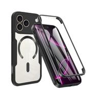 Coque de protection magnétique intégrale pour iPhone 17 Air 6,6" avec écran en verre intégré et protection d'appareil photo, anti-chute, anti-choc, compatible avec chargeur sans fil, noir