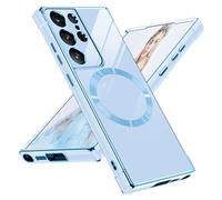 Coque de protection magnétique pour Samsung Galaxy S21 Ultra, avec protection de l'appareil photo S21 Ultra, en silicone souple galvanisé, résistant aux chocs, bleu