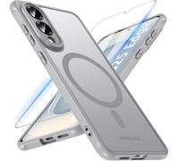 Coque de protection magnétique pour Samsung Galaxy S25 Edge avec verre blindé, protection militaire, coque de protection pour Samsung S25 Edge avec film de protection MagSafe mat translucide (gris)