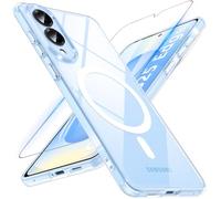 Coque de protection magnétique pour Samsung Galaxy S25 Edge avec verre blindé, protection militaire, coque de protection pour Samsung S25 Edge avec MagSafe mat translucide (transparent)