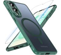 Coque de protection magnétique pour Samsung Galaxy S25 Edge avec verre blindé - Protection militaire pour S25 Edge - Avec film de protection MagSafe mat translucide (vert)