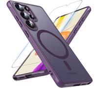 Coque de protection magnétique pour Samsung Galaxy S25 Ultra avec verre blindé - Protection militaire - Avec film de protection MagSafe mat translucide - Violet