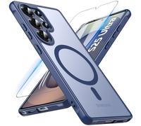 Coque de protection magnétique pour Samsung Galaxy S25 Ultra avec verre blindé - Protection militaire - Avec film de protection MagSafe mat translucide - Bleu