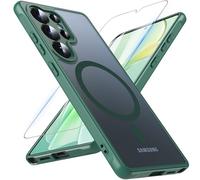 Coque de protection magnétique pour Samsung Galaxy S25 Ultra avec verre blindé - Protection militaire - Avec film de protection MagSafe mat translucide - Vert