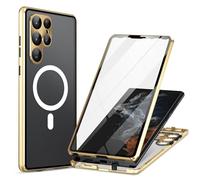 Coque de protection magnétique pour Samsung Galaxy S25 Ultra/S25 Plus/S25, avec frontière magnétique, pour chargement sans fil, résistant aux chocs, doré