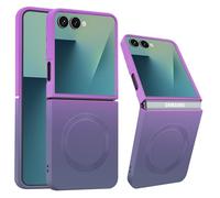 Coque de protection magnétique pour Samsung Galaxy Z Flip 7, avec Mag-Safe, coque de protection anti-traces de doigts - Dégradé de couleur - Silicone souple liquide Z Flip 7 - Violet et gris