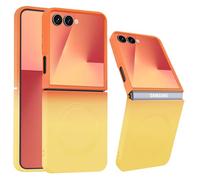 Coque de protection magnétique pour Samsung Galaxy Z Flip 7, avec Mag-Safe, coque de protection anti-traces de doigts - Dégradé de couleur - Silicone souple liquide Z Flip 7 (orange jaune)