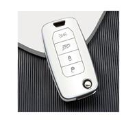 Coque De Protection Pliable pour Clé De Voiture pour Jeep pour Renegade pour Compass 2016-2021 4 Boutons avec Protection Rabattable(Silver White)