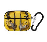 Coque de protection pour Airpod Pro 2e/1ère génération, jaune à deux tronçonneuses, coque de protection antichoc avec anneau porte-clés anti-rayures et coque rigide en polycarbonate pour hommes et
