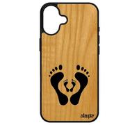 Coque De Protection Pour Apple Iphone 16+ Plus Bois Silicone Pied Bebe Noir De Luxe Famille Personnalisé Parent Trace De Pas Enfant