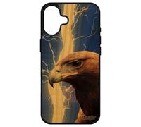 Coque De Protection Pour Apple Iphone 16+ Plus En Bois Silicone Aigle Orage Animaux Eclair Animal Rapace Oiseau Royal Design Mobile Bleu