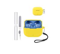 Coque de protection pour écouteurs Oneplus Nord Buds 3R/3V, toergy résistant aux chocs, imperméable, souple et fin, en silicone avec cordon, porte-clés et kit de nettoyage, jaune