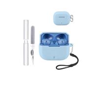 Coque de protection pour écouteurs Oneplus Nord Buds 3R/3V, toergy résistant aux chocs, imperméable, souple et fin, en silicone avec cordon, porte-clés et kit de nettoyage, bleu azur