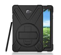 Coque de protection pour Galaxy Tab A 10.1 P580/P585 avec stylet en forme de S, résistante aux chocs, en silicone robuste, avec béquille rotative et dragonne de transport - Noir