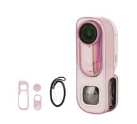 Coque de protection pour Insta360 GO 3S Retro Bundle, coque de protection en TPU avec bouchon d'objectif et sangle, housse souple pour accessoires d'appareil photo GO3S, rose transparent + cordon