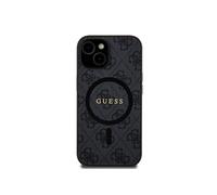 Guess GUHMP15SG4GFRK Coque pour iPhone 15 6,1" Noir Coque rigide 4G Collection Cuir Metal Logo
