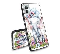 Coque de protection pour Motorola Moto G Power 5G 2024 - Motif bébé éléphant et fleur - Coque arrière en verre trempé - Coque latérale en TPU souple - Rainure de coupe antidérapante - Pour Moto G