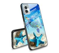 Coque de protection pour Motorola Moto G Power 5G 2024 - Motif tortue et étoile de mer - Coque arrière en verre trempé - Coque latérale en TPU souple - Rainure de coupe antidérapante - Pour Moto G