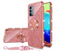 Coque de protection pour OnePlus Nord N200 5G - Paillettes - En silicone TPU - Avec béquille - Pour femme et fille - Avec strass - Bague de support - Fine - Pour 1 + Nord N200 5G - Or rose