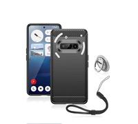 Coque de protection pour rien pour téléphone 3A, coque de téléphone en silicone souple compatible avec Nothing Phone (3a) - Venez avec lanière et support anneau de téléphone - Noir