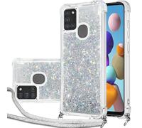 Coque de protection pour Samsung Galaxy A21s avec bande - Sables mouvants à paillettes - Avec cordon de serrage - Sables rapides à paillettes