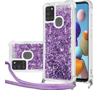 Coque de protection pour Samsung Galaxy A21s avec bande - Sables mouvants à paillettes - Avec cordon de serrage - Sables rapides à paillettes