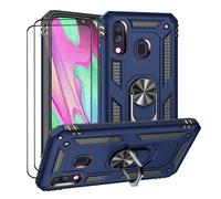 Coque de protection pour Samsung Galaxy A40 avec 2 films de protection d'écran, Galaxy A40 avec anneau support à 360° - Militaire A40 4G - Bleu
