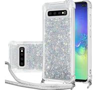 Coque de protection pour Samsung Galaxy S10 Plus 5G avec bande - Sables mouvants à paillettes - Avec cordon de serrage - Sables rapides à paillettes