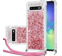 Coque de protection pour Samsung Galaxy S10 Plus 5G avec bande - Sables mouvants à paillettes - Avec cordon de serrage - Sables rapides à paillettes