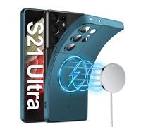 Coque de protection pour Samsung Galaxy S21 Ultra - Protection de l'appareil photo intégrée - Magnétique - Pour Mag-Safe - En silicone souple - Texture mate - S21 Ultra - Vert