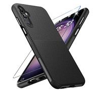 Coque de protection pour Samsung Galaxy S23 5G avec film de protection en verre blindé, support, anti-chocs, anti-rayures, antidérapant, en silicone (noir)