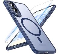 Coque de protection pour Samsung Galaxy S25 Edge - Avec verre blindé - Protection militaire magnétique - Avec MagSafe - Mat et translucide - Bleu