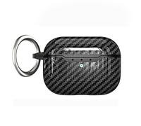 Coque de Protection puissante en Fibre de Carbone Compatible avec AirPods 4 2024, Chargement sans Fil Anti-Chute, Protection complète en TPU Souple avec Mousqueton (Black)