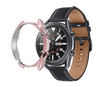 Coque de protection rigide compatible avec Samsung Galaxy Watch 3 41 mm, 45 mm, plaqué PC, strass brillants et scintillants, coque de protection rigide pour Galaxy Watch 3 (rose, 41 mm)