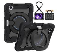 Coque de protection robuste pour Xiaomi Pad Mini 8,8" sorti 2025, support rotatif à 360°, bandoulière, porte-crayon et anneau de poignée, housse antichoc pour enfants et adultes (Siyah)