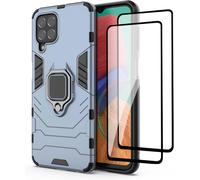 Coque De Protection Samsung Galaxy M33 Avec Film Trempé - Tpu Souple & Pc Rigide, Support Magnétique Voiture, Bords Antichoc, 2 Films Écran 9h, Bleu