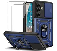 Coque De Protection Samsung Galaxy M35 5g - Cache Caméra Coulissant, Support Bague, 2 Verres Trempés, Anti-Chocs (Grade Militaire), Antirayures, Bleu