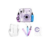 Coque de protection, sangle et autocollant pour appareil photo Fujifilm Instax Mini 11 - Ensemble ultime 3 en 1 pour le rangement et la protection, dégradé bleu violet, Transparent, Coque de