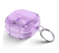 Coque de protection transparente pour Galaxy Buds4 Pro avec anneau rotatif - Double couche anti-empreintes digitales finition mate 5,8 x 4,5 cm (violet translucide)