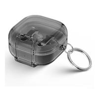 Coque de protection transparente pour Galaxy Buds4 Pro avec anneau rotatif - Double couche anti-empreintes digitales finition mate 5,8 x 4,5 cm (noir translucide)
