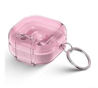 Coque de protection transparente pour Galaxy Buds4 Pro avec anneau rotatif - Double couche de défense anti-traces de doigts finition mate 5,8 x 4,5 cm (rose translucide)