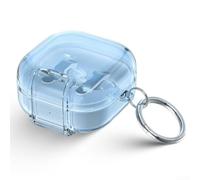 Coque de protection transparente pour Galaxy Buds4 Pro avec anneau rotatif - Double couche de défense anti-traces de doigts - Finition mate - 5,8 x 4,5 cm (bleu translucide)