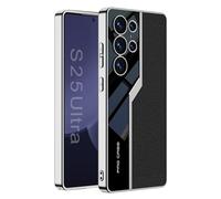 Coque de protection ultra fine pour Samsung Galaxy S25 Ultra/S25 Plus/S25 - Support de téléphone portable galvanisé - Support du chargement sans fil - En cuir de luxe - Noir - S25
