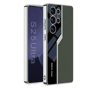 Coque de protection ultra fine pour Samsung Galaxy S25 Ultra/S25 Plus/S25 - Support de téléphone portable galvanisé - Support du chargement sans fil - En cuir de luxe - Vert