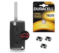 Coque de Télécommande Plip / Compatible avec Boitier de Clé Peugeot 407 SW (Milieu Coffre) + 3 Switch + 1 Pile CR1620 - Kit iRace Keys® (CE0536 - Emplacement Pile dans boitier)