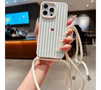 Coque de téléphone à coque souple épaisse anti-chute avec motif cœur rayé peint, grande ouverture, bracelet poignet tressé fait main, bandoulière pour port à la main et en bandoulière, compatible avec